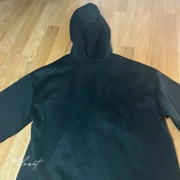 SHEIN MOOSTA Black Drawstring Drop Shoulder Hoodie, Small - Picture 3 of 10